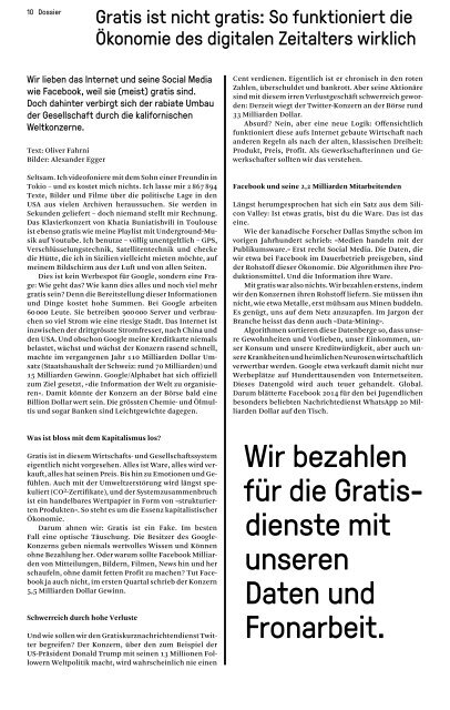 syndicom magazin Nr. 6 - Gratis ist nicht gratis