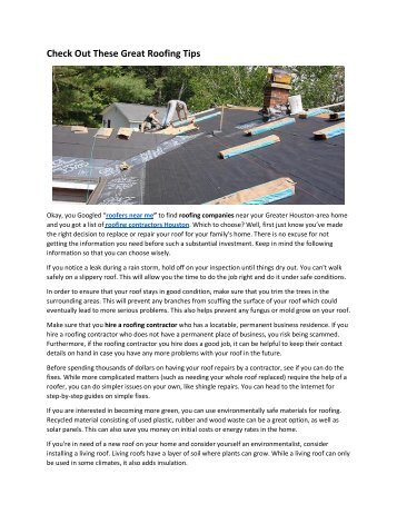 Check Out These Great Roofing Tips