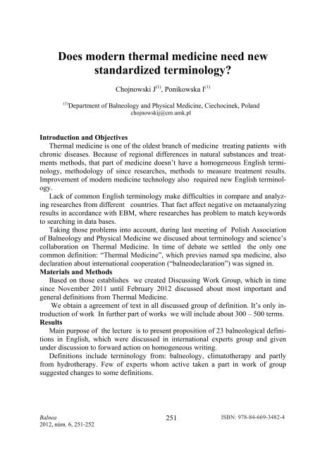 Medical Hydrology and Balneology: Environmental Aspects