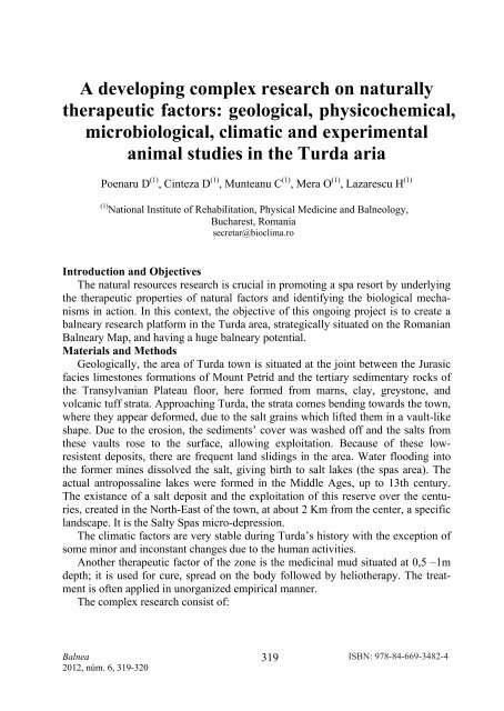 Medical Hydrology and Balneology: Environmental Aspects