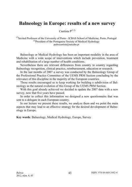 Medical Hydrology and Balneology: Environmental Aspects