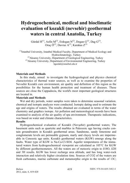 Medical Hydrology and Balneology: Environmental Aspects