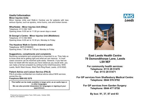 East Leeds Health Centre 78 Osmondthorpe Lane, Leeds LS9 9EF