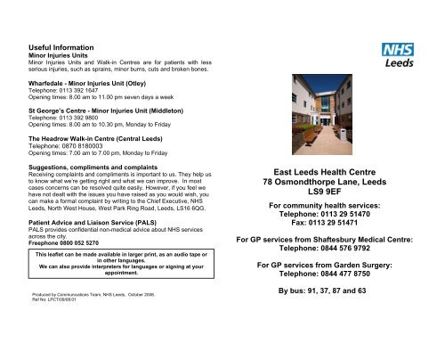 East Leeds Health Centre 78 Osmondthorpe Lane Leeds LS9 9EF