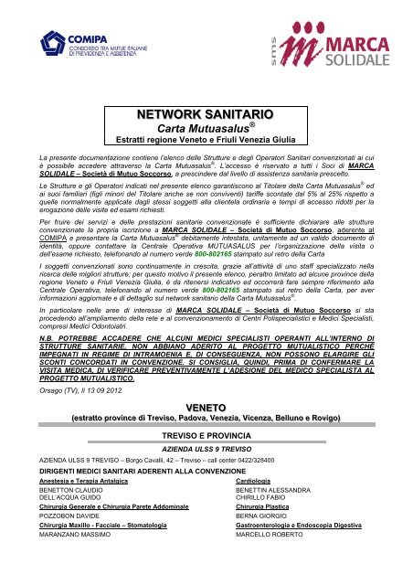 NETWORK SANITARIO Carta Mutuasalus - Marca Solidale