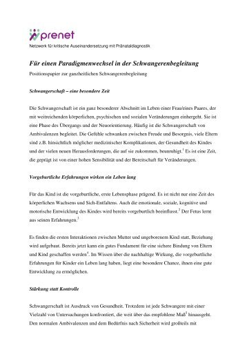 Für einen Paradigmenwechsel in der Schwangerenbegleitung - prenet