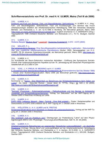 Schriftenverzeichnis von Prof. Dr. med H.-V. ULMER, Mainz (Teil III ...