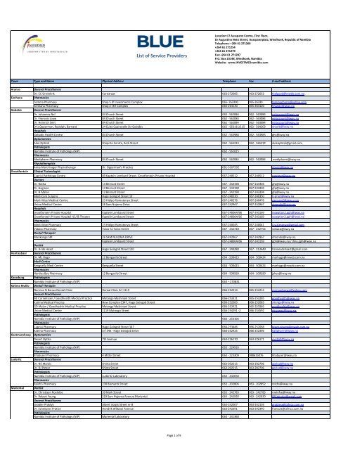Service Provider List Document Nambia Service Provider list BLUE 16 11 2012 (3 ... - BLUE Namibia