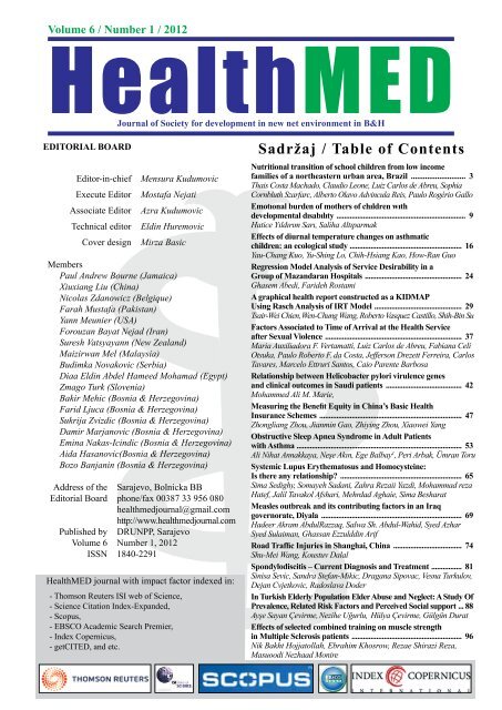 SadrÅ¾aj / Table of Contents - HealthMED Journal