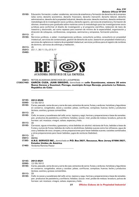 boletin 294 final 1.pmd - Oficina Cubana de la Propiedad Industrial