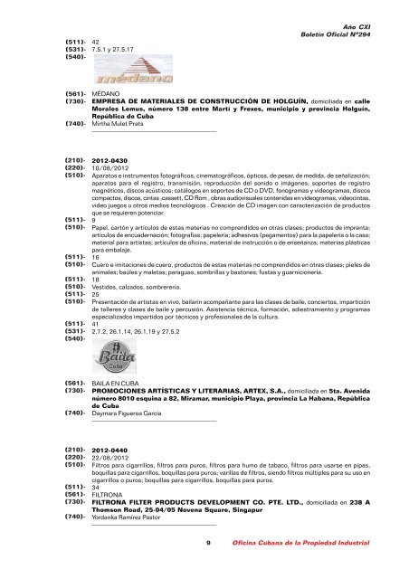 boletin 294 final 1.pmd - Oficina Cubana de la Propiedad Industrial