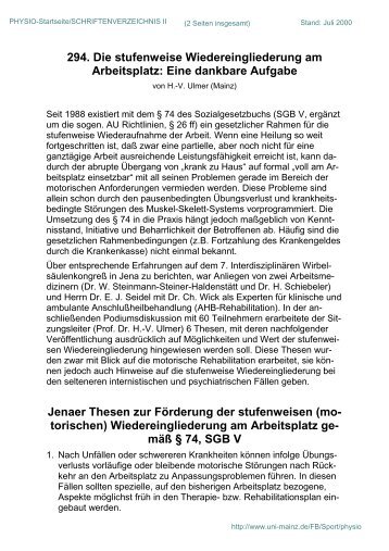 294. Die stufenweise Wiedereingliederung am Arbeitsplatz: Eine ...