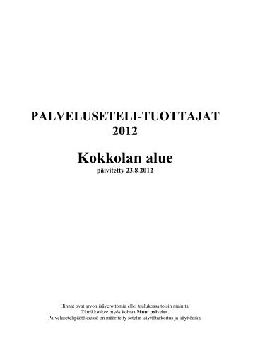 PALVELUSETELI-TUOTTAJAT 2012 Kokkolan alue päivitetty 23.8 ...