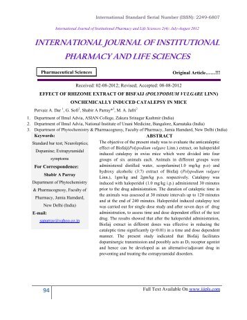 International Journal of Institutional Pharmacy and Life Sciences