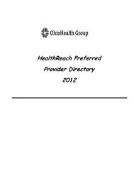 HealthReach Preferred Provider Directory 2012 - OhioHealth Group