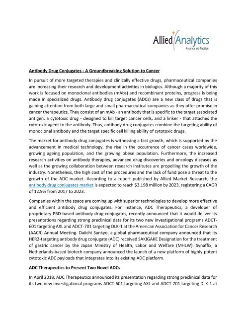 Antibody Drug Conjugates Market: Groundbreaking Solution to Cancer