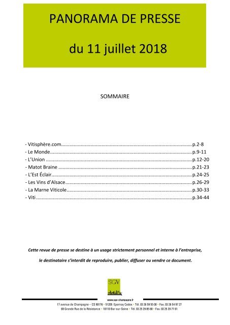 Panorama de presse quotidien du 11-07-2018