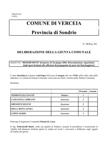 deliberazione della giunta comunale - Comune di Verceia