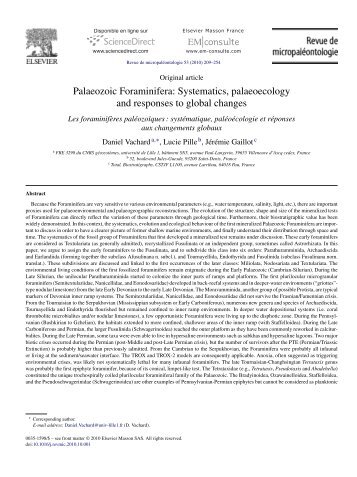 Palaeozoic Foraminifera: Systematics, palaeoecology and ...