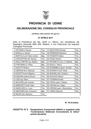 il consiglio provinciale - Provincia di Udine