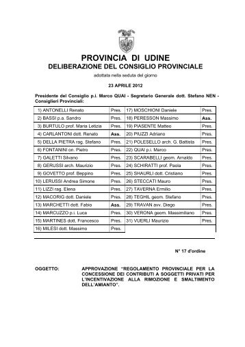 provincia di udine deliberazione del consiglio provinciale