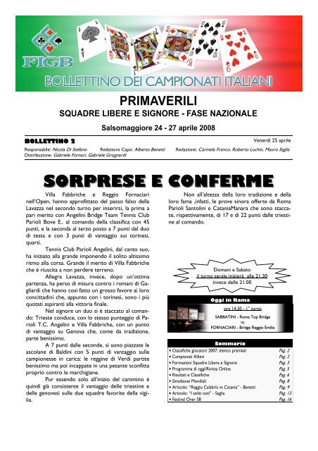 SORPRESE E CONFERME - Federazione Italiana Gioco Bridge