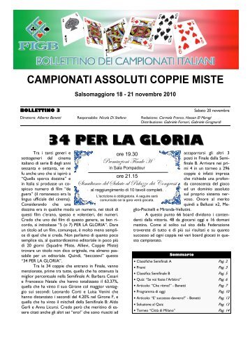 34 PER LA GLORIA - Federazione Italiana Gioco Bridge