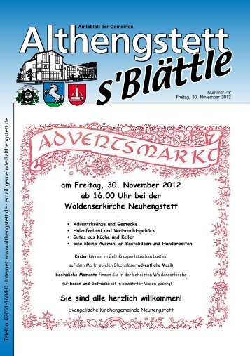 am Freitag, 30. November 2012 ab 16.00 Uhr bei der ... - Althengstett