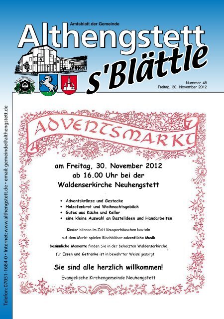 am Freitag, 30. November 2012 ab 16.00 Uhr bei der ... - Althengstett