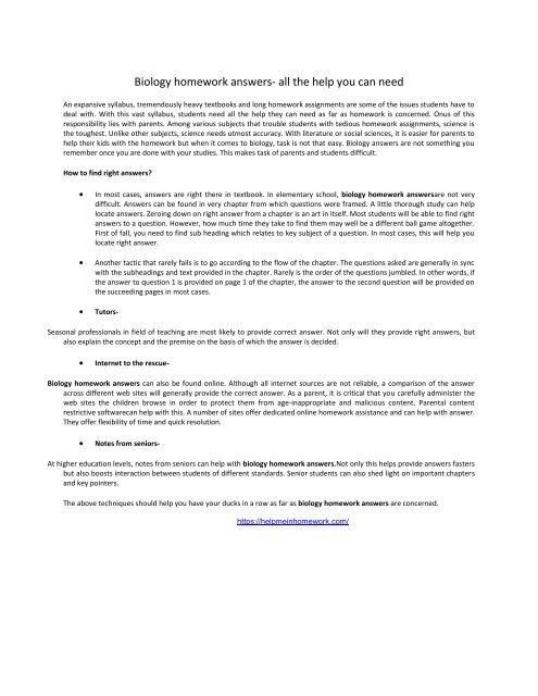 biology homework help and answers