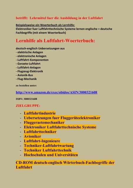 Luftfahrt-Texte uebersetzen: deutsch-englisch Woerterbuch + Abkuerzungen