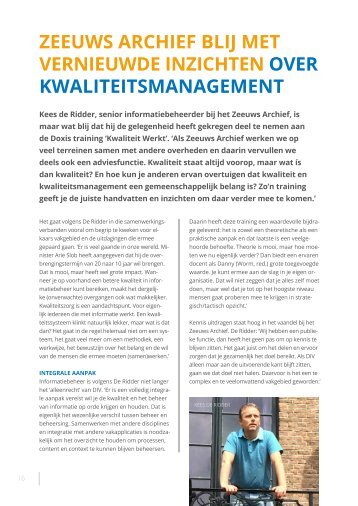 Doxis Magazine Zomer 2018 -  Zeeuws Archief blij met inzichten kwaliteitsmanagement - Kees de Ridder