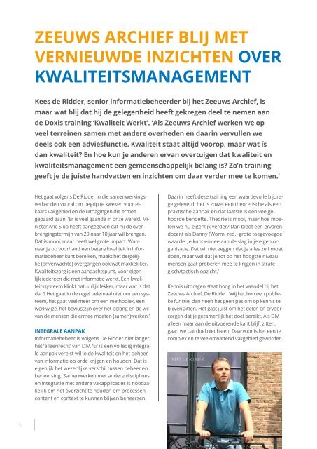 Doxis Magazine Zomer 2018 -  Zeeuws Archief blij met inzichten kwaliteitsmanagement - Kees de Ridder