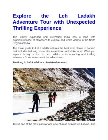 Explore the Leh Ladakh Adventure Tour with Unexpected Thrilling Experience