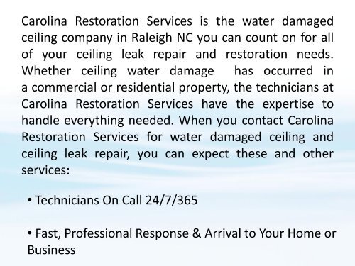 Ceiling Water Damage Repair Raleigh NC