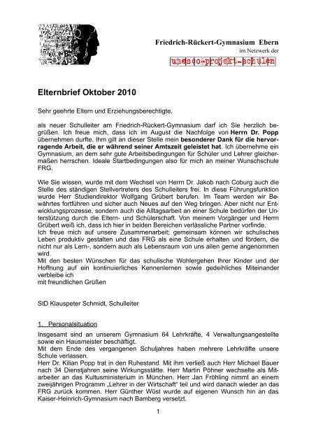 Elternbrief Oktober 2010 - Friedrich-Rückert-Gymnasium Ebern