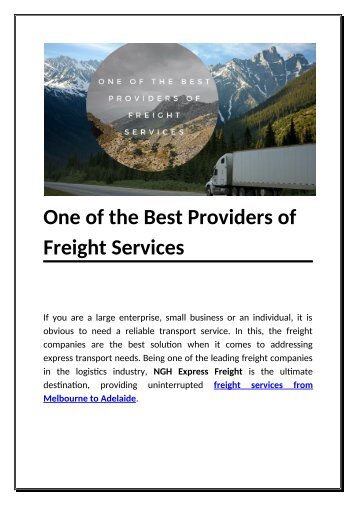 One of the Best Providers of Freight Services