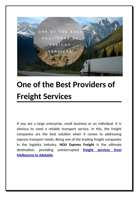 One of the Best Providers of Freight Services