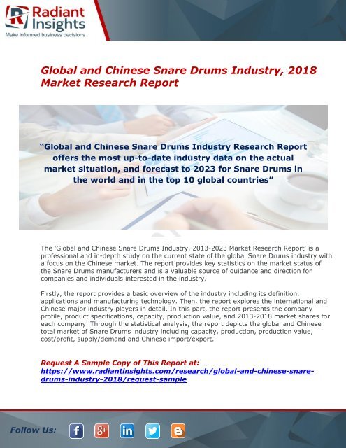 Snare Drums Industry : Share, Market Size, Growth, Demand, Analysis And Forecast Report 2018