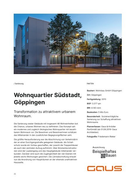 Gaus Architekten: Wohnen und Quartiergestaltung