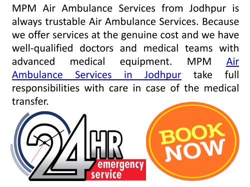 MPM Air Ambulance Services in Jodhpur at an affordable cost