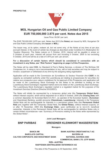 MOL Hungarian Oil and Gas Public Limited Company ... - Sopron Bank