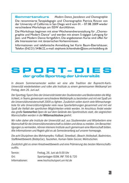 sommersemester 2009 hochschul - Hochschulsport - Uni.hd.de