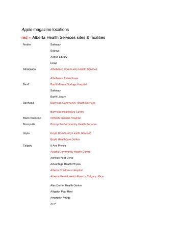 Apple magazine locations web version - Alberta Health Services
