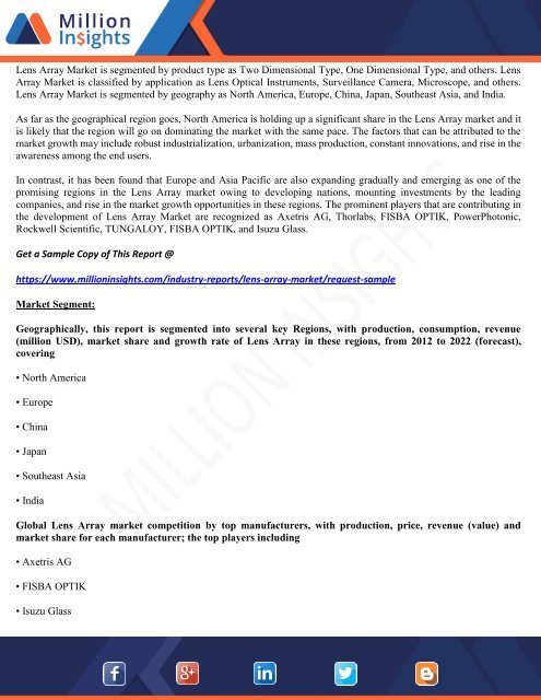 Lens Array Market 2017-2022 Dynamics, Product Segment Analysis and Forecast Report