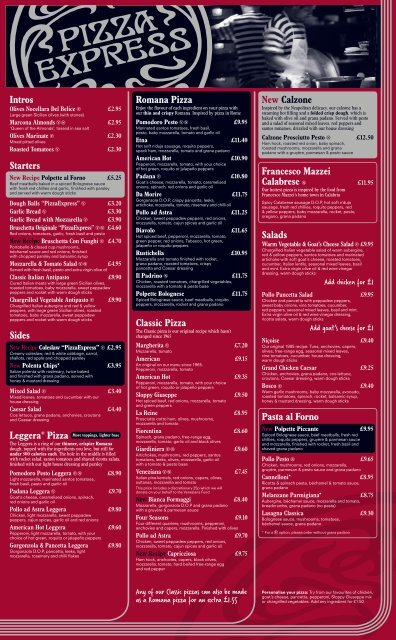 Download a menu Pizza Express