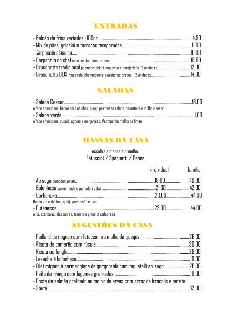 entradas saladas massas da casa sugestões da casa - Restaurante ...