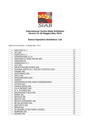 elenco espositori 2010 - Siab