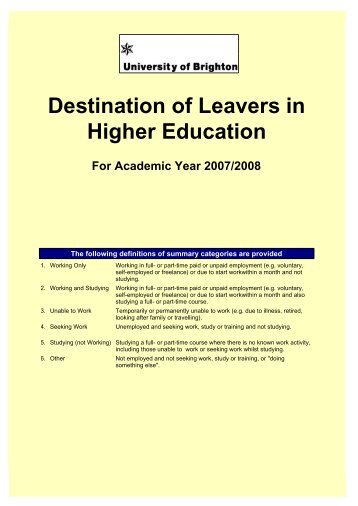 Destination of Leavers in Higher Education 2007/2008 - staffcentral ...