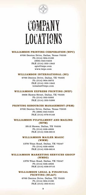 Williamson Equipment List - Williamson Family of Companies